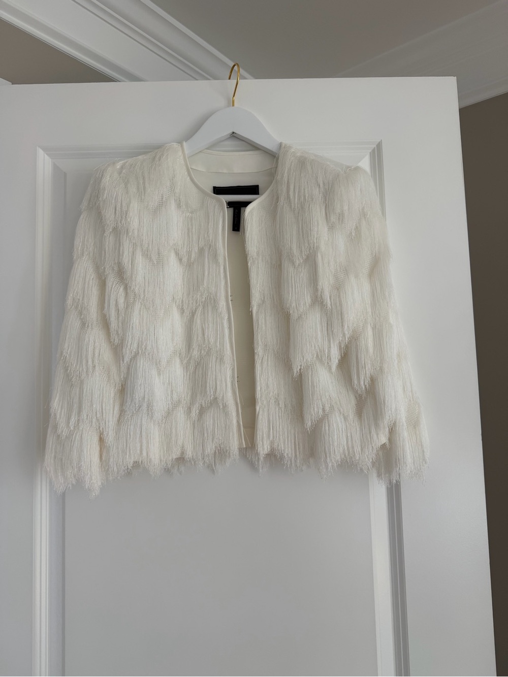 BCBGMaxAzria Ivory Fringe Cropped Jacket